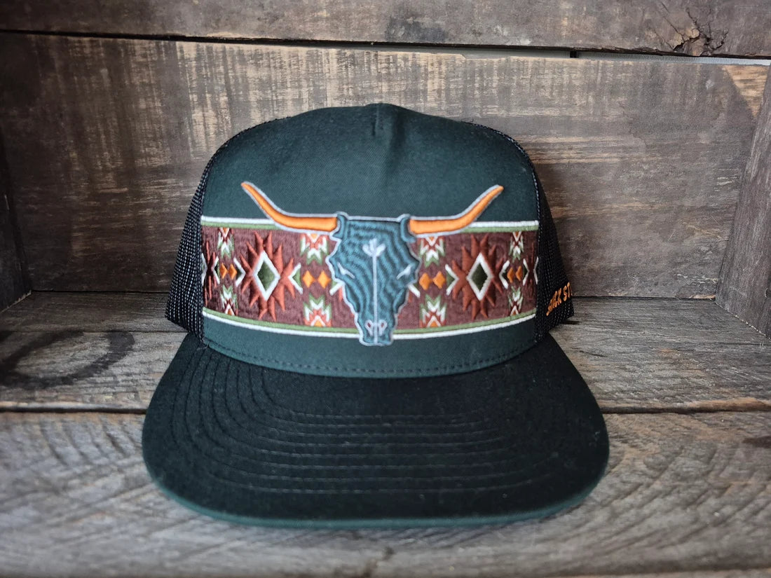 Shack Story Cap | Broderie aztèque | Vert foncé