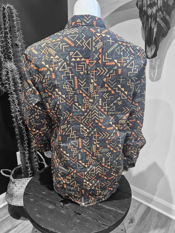 Shack Story Chemise Western Aztec pour Homme, Marine