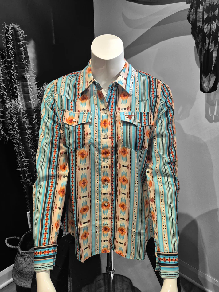 Shack Story Chemise à manches longues Aztec Vert pour Femme