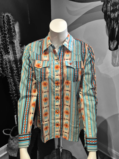 Shack Story Chemise à manches longues Aztec Vert pour Femme