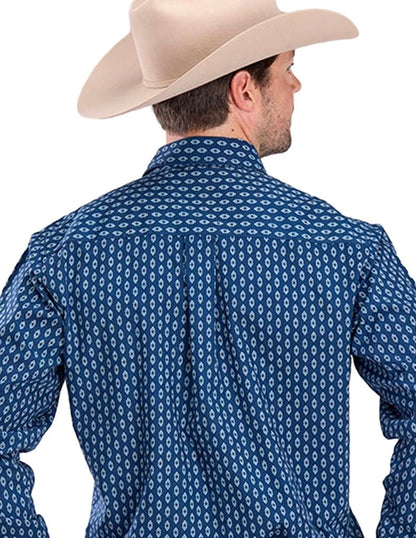 Roper Chemise western homme à manches longues – snap, motif losange, bleu