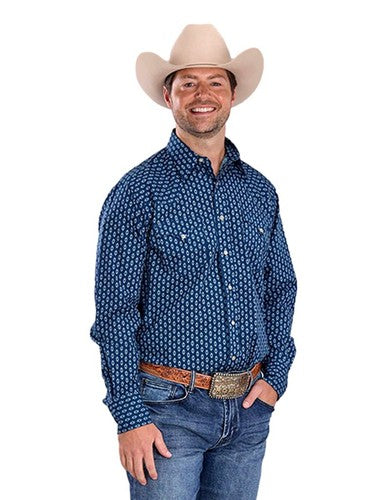 Roper Chemise western homme à manches longues – snap, motif losange, bleu