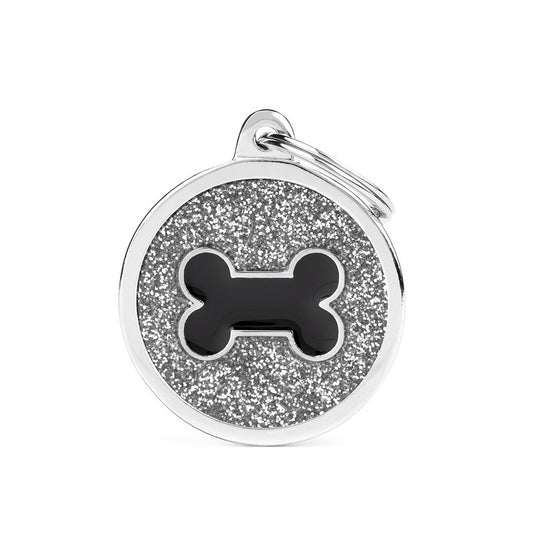 Medaille Grey Big Glitter Circle Black Bone