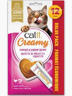 Catit Creamy Gâteries crémeuses à lécher, Poulet et crevette, paquet de 12