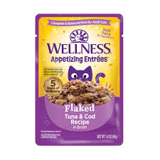 Wellness® Entrées Savoureuses™ – Effilochés de Thon et de Morue dans un Bouillon – Nourriture humide pour chat – 40 g