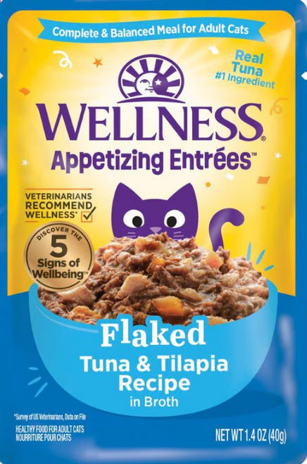Wellness® Entrées Appétissantes™ – Recette de Thon Émietté & Tilapia en Bouillon pour Chat – Nourriture Humide – 1,4 oz