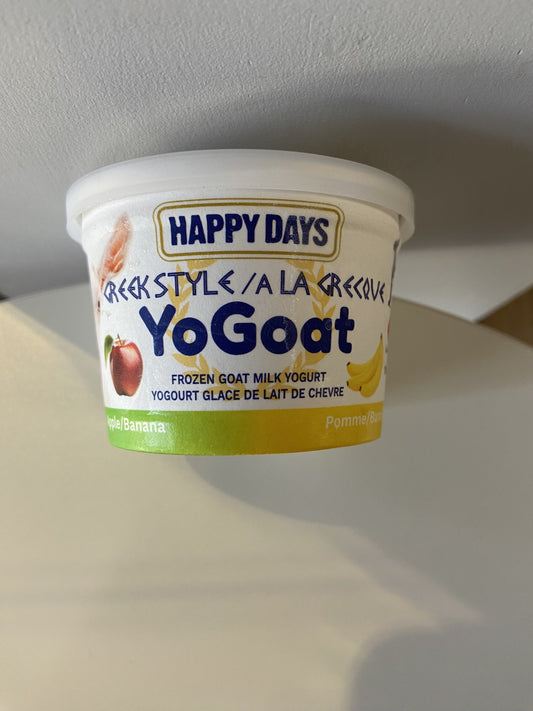 HAPPY DAYS YoGoat – Yogourt glacé au lait de chèvre style grec, pomme et banane