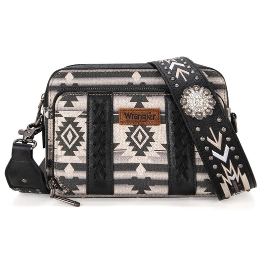 Wrangler Sac à bandoulière imprimé aztèque avec compartiment portefeuille - noir
