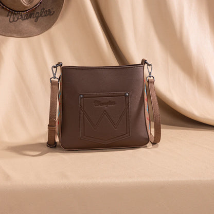 Sac bandoulière Wrangler à franges brodées aztèques- Marron
