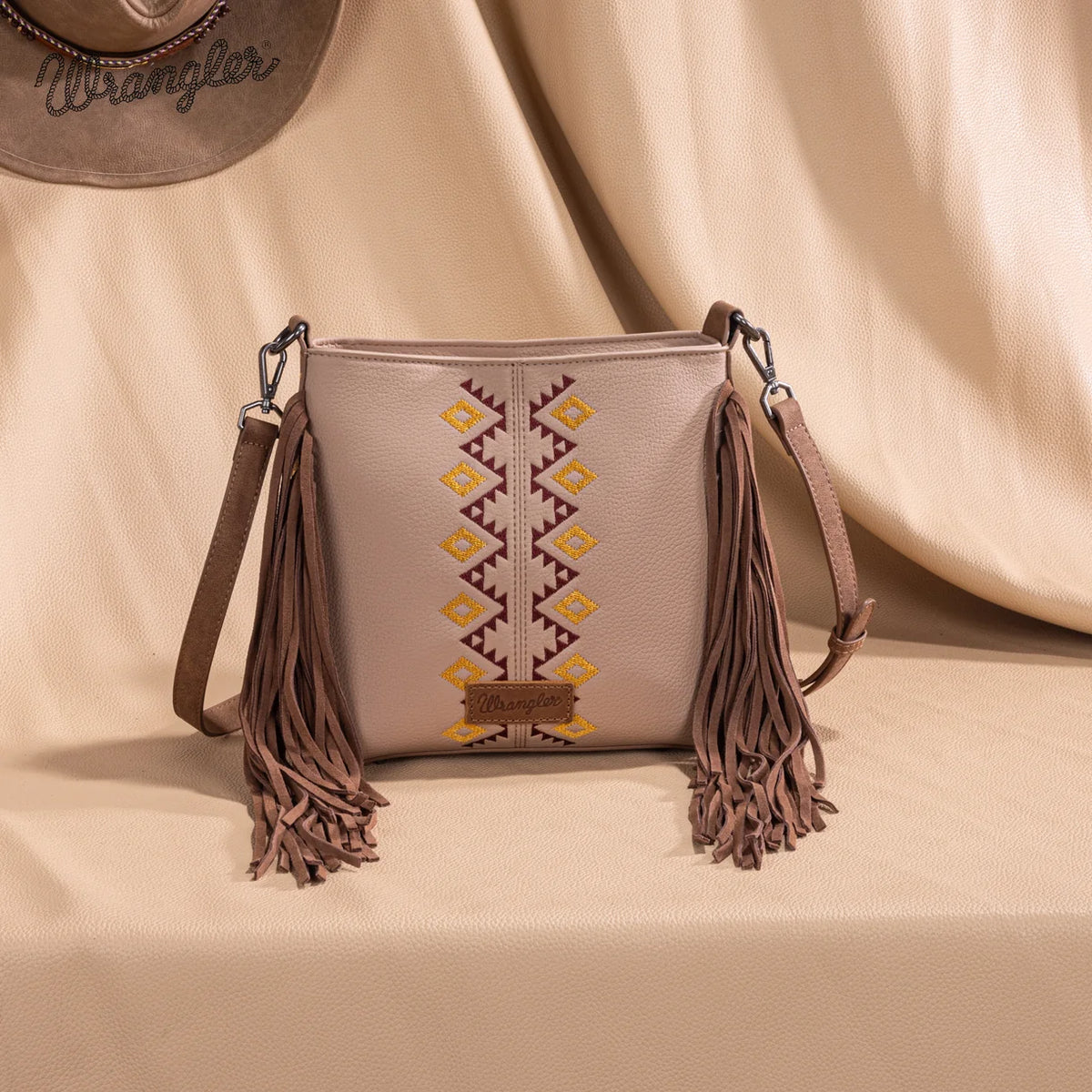 Wrangler bandelette à franges brodées aztèque - Beige